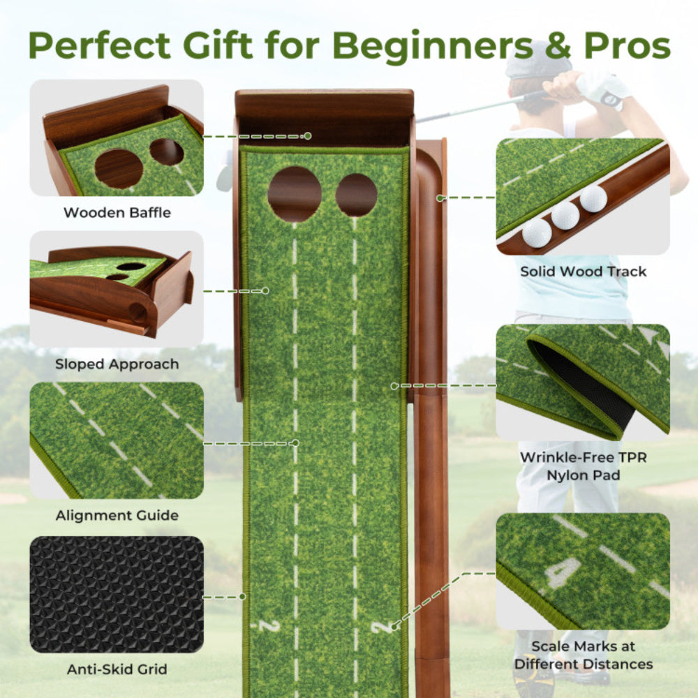 US Local Golf Putting Mat Practice Training Aid With Auto Ball Return And 2 Hole Sizes