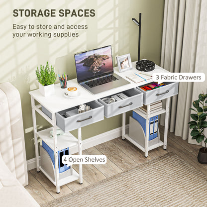 US Local 47 Small Computer Desk, Writing Desk With Fabric Drawers, Home Office Desk With Adjustable Shelves, White