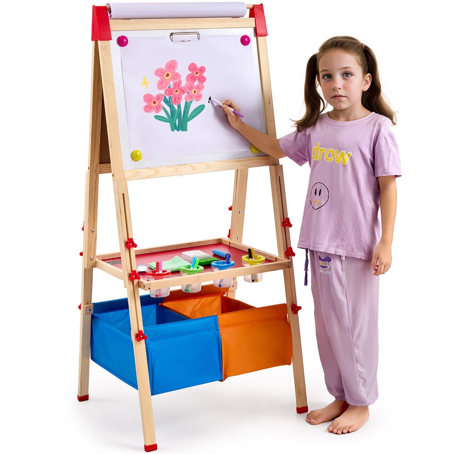 US Local 3-in-1 Kids Art Easel Double-Sided Wooden Magnetic Whiteboard Chalkboard