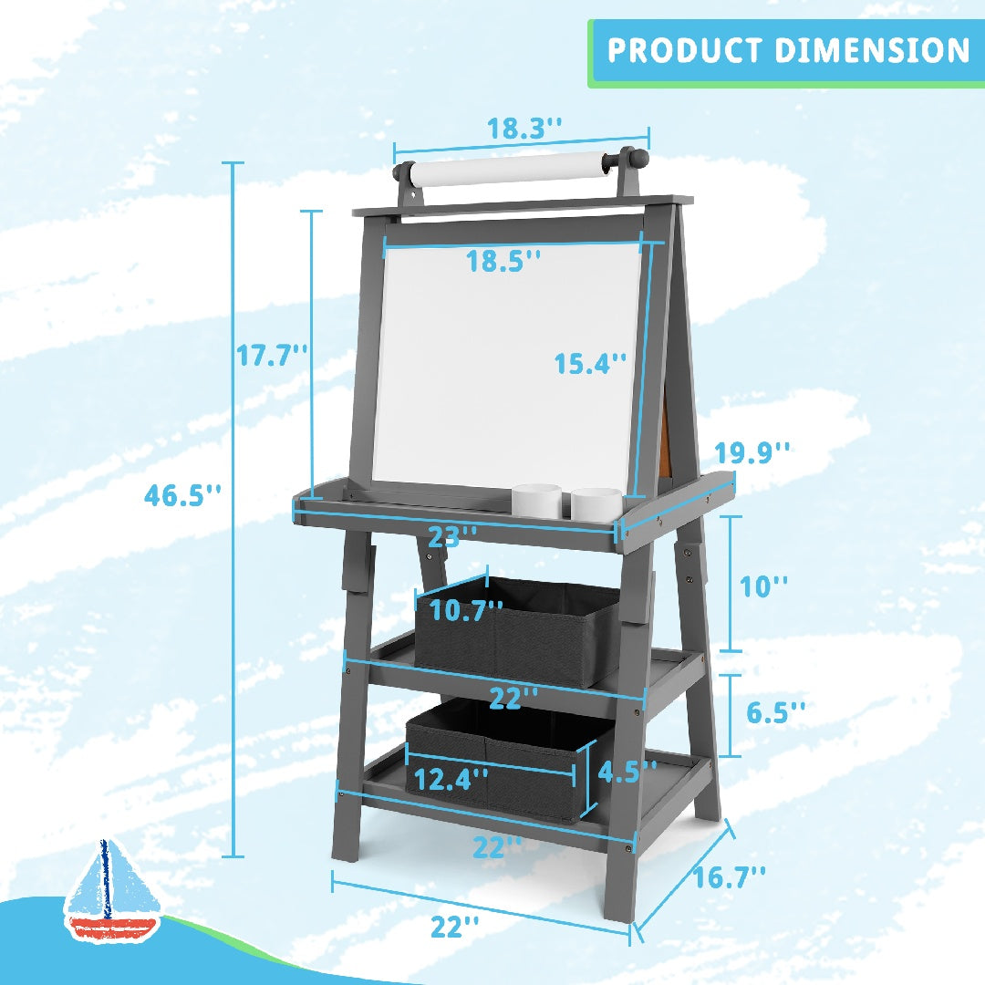 US Local Only Supports Self Pickup Children's Art Easel, Wooden Children's Easel 3 In 1 Adjustable Double Sided, Whiteboard, Chalkboard And Rolled Paper