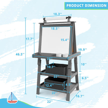 US Local Only Supports Self Pickup Children's Art Easel, Wooden Children's Easel 3 In 1 Adjustable Double Sided, Whiteboard, Chalkboard And Rolled Paper