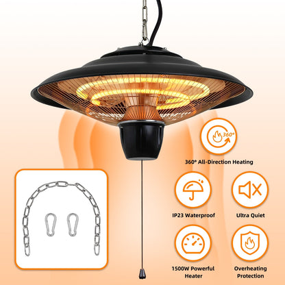 US Local 1Pc 1500W Outdoor Hanging Patio Heater Ultra-Quiet Electric Heating Lamp IP23 Waterproof 2 Heating Levels Overheating Protection Ceiling Mounted Outdoor Heater