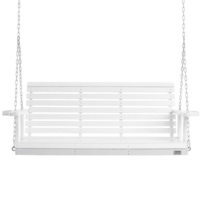 US Local VEVOR Wooden Porch Swing 5.5 Ft, Patio Bench Swing For Courtyard & Garden, Upgraded 880 Lbs Strong Load Capacity, Heavy Duty Swing Chair Bench With Hanging Chains For Outdoors, White