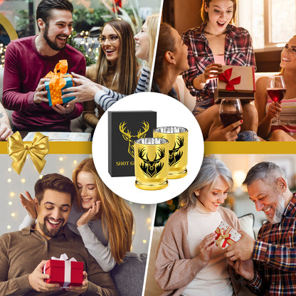 US Local 2 pcs  50 Caliber Deer Head Golden Plastic Wine Glasses With Gift Box - Leak Proof, Reusable - Stylish Animal Print Design, Suitable For Whiskey, Tequila, Etc