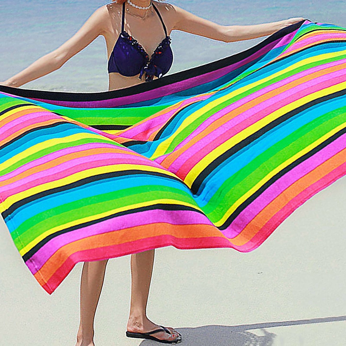 UK Local Striped Extra Large Microfibre Lightweight Beach Towel Quick Dry Travel Towel