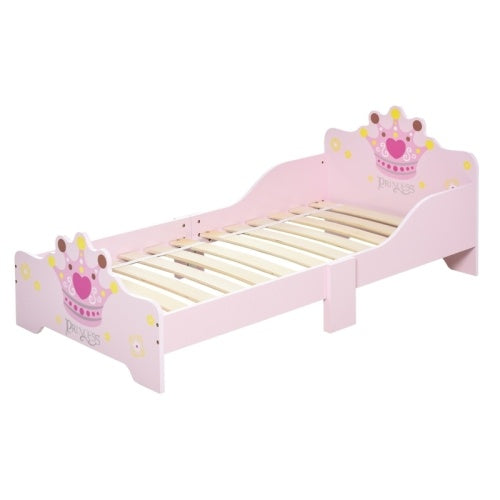 UK Local HOMCOM Kids Toddler Bed Princess Crown Theme Safety Side Rails Slats Home Bedroom Furniture Boys Girls 3-6 Yrs  143 X 73 X 60 Cm