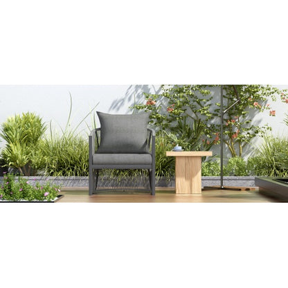 US Local Modern Gray Curved Aluminum Lounge Chair With Stylish Rope-Weave Design And Cushioned Comfort, Perfect For Outdoor Living