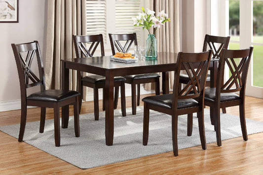 US Local 7pcs Dining Set Dining Table 6 Side Chairs Clean Espresso Finish Cushion Seats X Design Back Chairs
