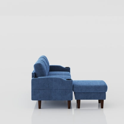 US Local Convertible Combination Sofa Sofa L-Shaped Sofa With Storage Cabinet Footstool, Living Room Navy Blue Sofa, Living Room Bedroom Office Small Space 3-Seater Combination Sofa