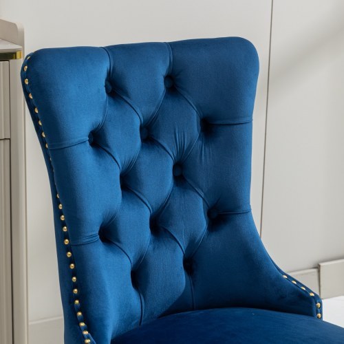 US Local High-end Tufted Solid Wood Contemporary Velvet Upholstered Dining Chair With Golden Stainless Steel Plating Legs,Nailhead Trim,Set Of 2