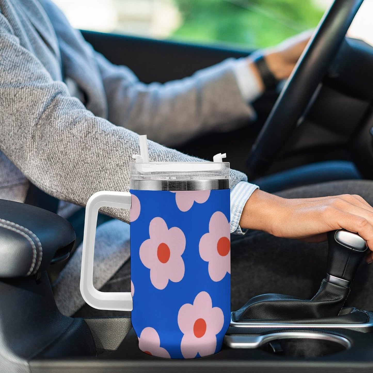 PHDT00053 POD US Local Tumbler 40 oz Large Capacity Car Cup Flower, Blue