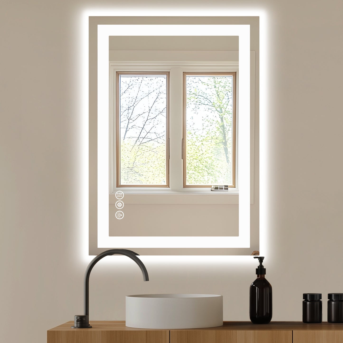 US Local Anti-fog LED Bathroom Mirror With Dual Light Source And Three Lighting Modes