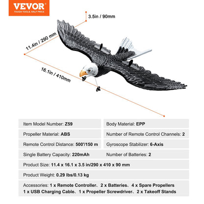 US Local VEVOR RC Airplane Biomimetic Eagle EPP Foam RC Plane Toy 2.4 GHz Remote Control