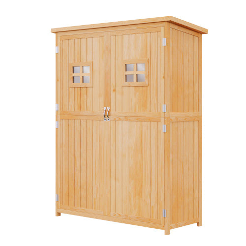 UK Local Outsunny Wooden Garden Shed With Two Windows, Tool Storage Cabinet, Outdoor Double Door Organizer 127.5L X 50W X 164H Cm, Natural