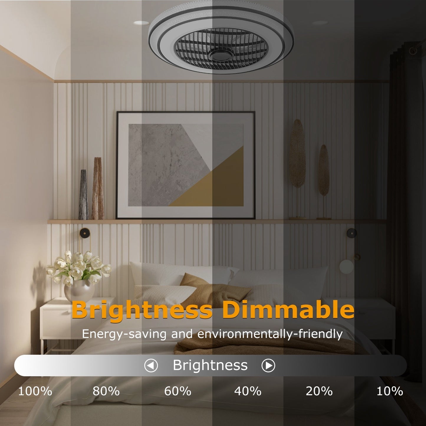 US Local 20.5in Ceiling Fan With Light Round Pendant Fan Lamp 30W LED Ceiling Fan With 3-Fan Speed Remote Control Timer APP Control