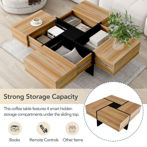 USA Local Unique Design Coffee Table With 4 Hidden Storage Compartments