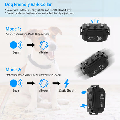 US Local Dog Bark Collar Rechargeable Waterproof Beep Vibration Static Stimulation Bark Stopper Automatic Identification Collar With 6 Intensity Dual Modes