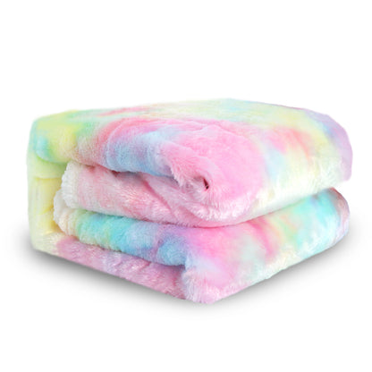 US Local 1 Piece Shaggy Blanket Plush Faux Fur Blanket For Bed Sofa Ultra Soft Luxury Sherpa Blanket Rainbow Colorful  Blanke