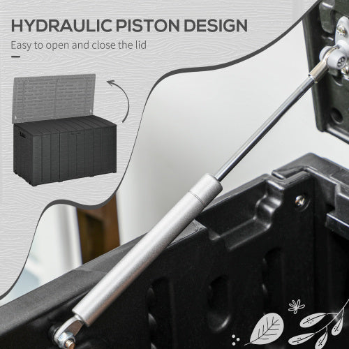 UK Local Outsunny 336 Litre Garden Storage Box, Water-resistant Heavy Duty Double Wall Plastic Container, Extra Large Outdoor Garden Furniture Organizer, Deck Cushion Chest With Wheels And Handles, Black