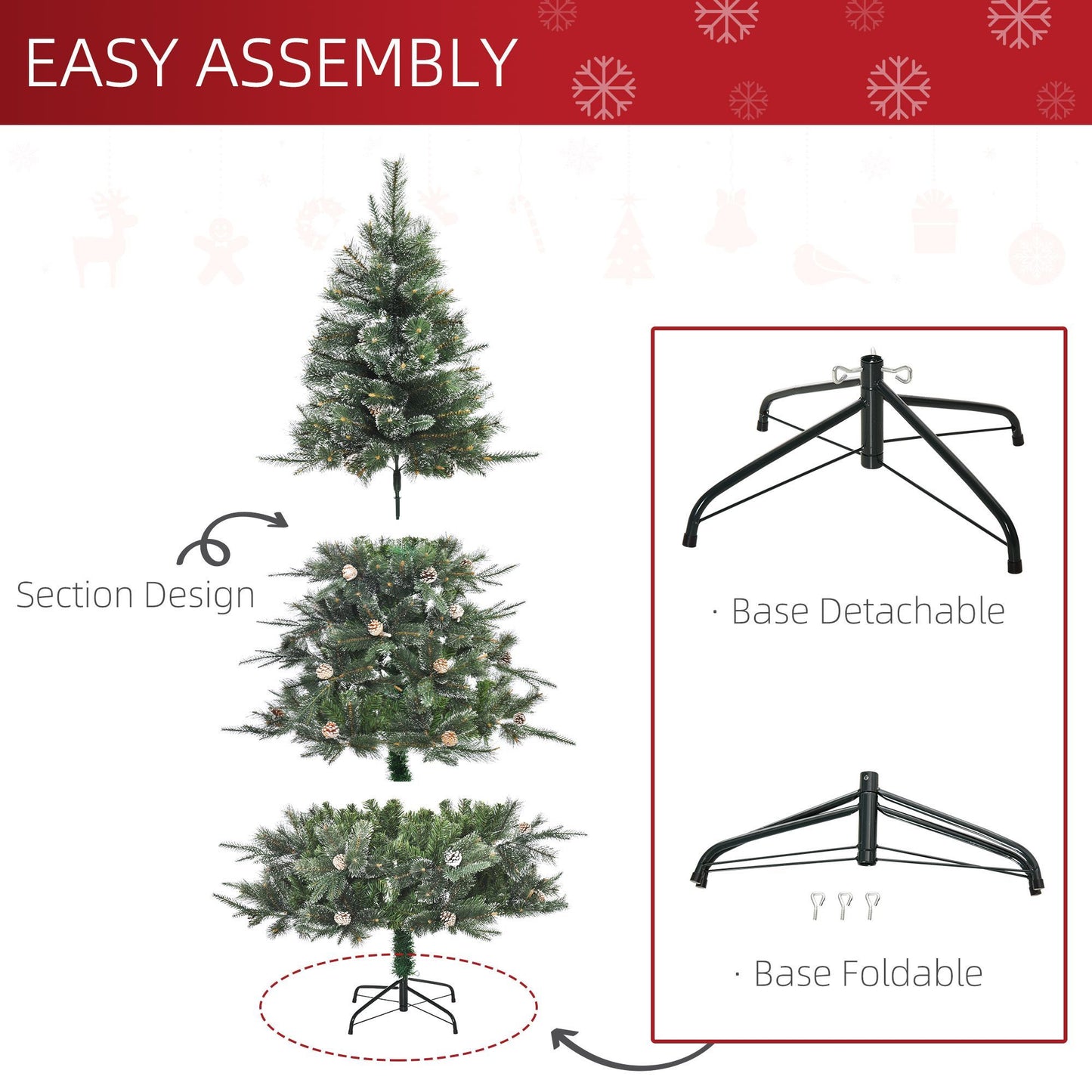 CA Local HOMCM 6 ft Artificial Christmas Snow Pine Tree Holiday Home Xmas Decoration With Automatic Open, Pinecone, Green