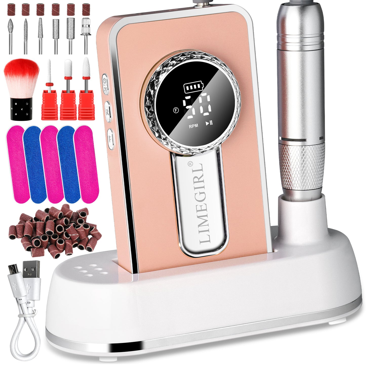 US Local Electric 45000RPM Nail Drill Machine Rechargeable Portable Nail File Electric DIY Nail Drill Kit With Smart LCD Screen For Gel Nail Manicure And Pedicure Reflective Body Etc