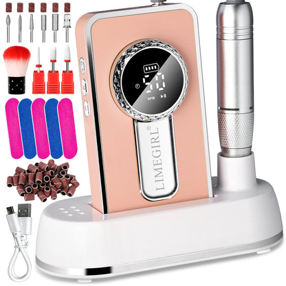 US Local Electric 45000RPM Nail Drill Machine Rechargeable Portable Nail File Electric DIY Nail Drill Kit With Smart LCD Screen For Gel Nail Manicure And Pedicure Reflective Body Etc