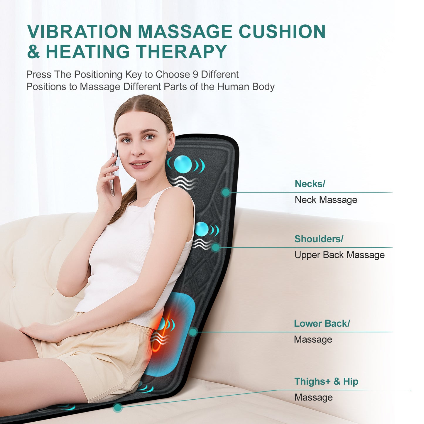 US Local Model Massage Cushion, Neck And Back Kneading And Heating, 9 Levels Of Intensity,9 Modes, Home And Office Electric Massage Pad, Portable Multifunctional Massager, 10,20,30 Minutes Timer