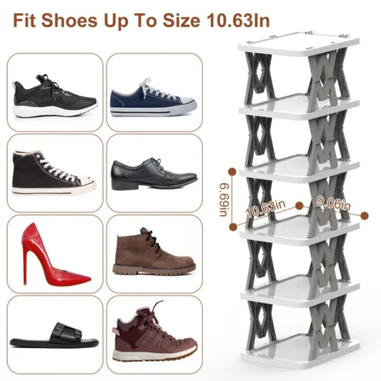 US Local 6 Tier Foldable Shoe Rack Vertical Shoe Organizer Narrow Shoe Rack