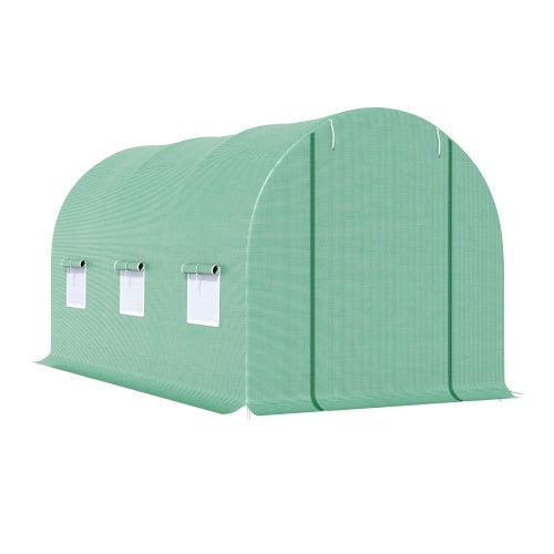 US Local Outsunny 15X 6 X 7 Walk-in Tunnel Greenhouse Garden Plant Growing House With Door And Ventilation Window, Green