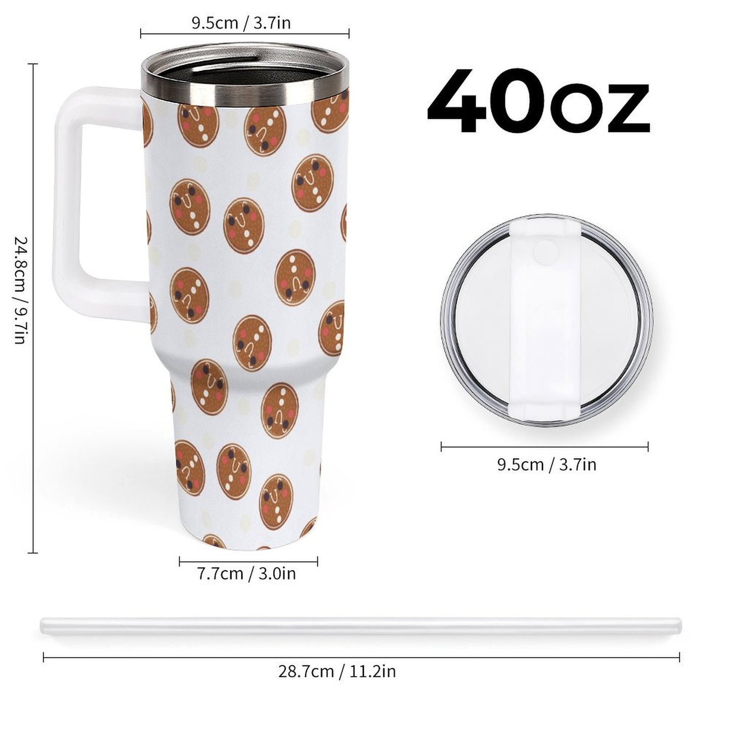 PHDT00380 POD US Local Tumbler 40 oz Large Capacity Car Cup Gingerbread Christmas Man Brown White Circle