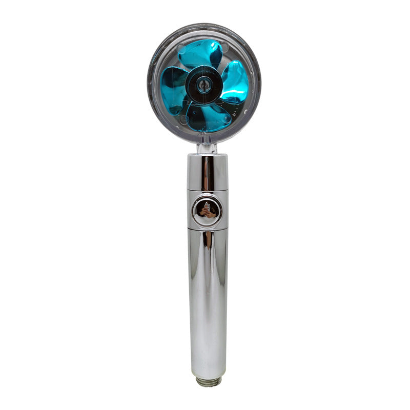 US Local Propeller Driven Shower Head With Stop Button And Cotton Filter Turbocharged High Pressure Handheld Shower Nozzle