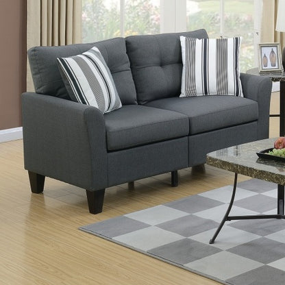 US Local Living Room Furniture 2pc Sofa Set Sofa And Loveseat Charcoal Glossy Polyfiber Plywood Solid Pine