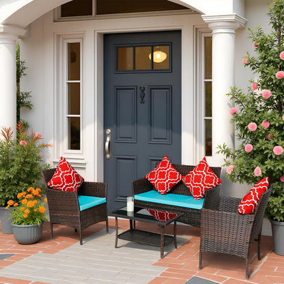 US Local New Design High Quality Four-Piece Sofa Set Table With Sofa Chair PE Rattan Outdoor Furniture W3152P269438 Box 1 With Emerald Green Color Cushion