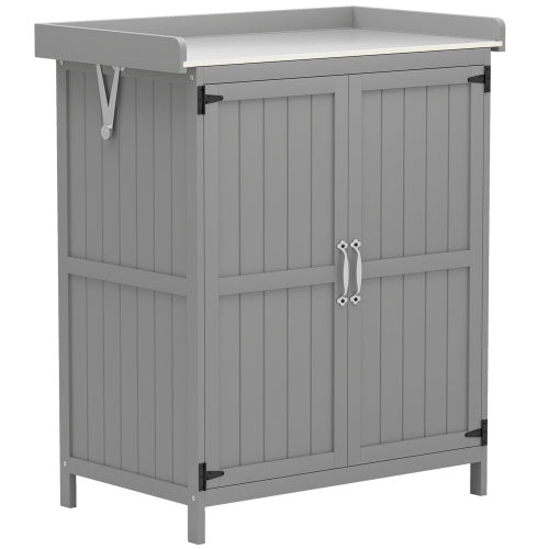 UK Local Outsunny Wooden Garden Shed, Garden Tool Storage Shed With Hinged Roof And Shelf, Outdoor Storage Cabinet With Double Doors, Grey