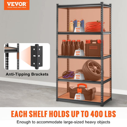 US Local VEVOR Storage Shelving Unit, 5-Tier Adjustable, 2000 Lbs Capacity, Heavy Duty Garage Shelves Metal Organizer Utility Rack, Black,  For Kitchen Pantry Basement Bathroom Laundry