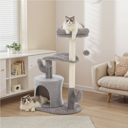US Local Small Cat Tree Tower, 33 Cat Scratching Post With Curved Bed