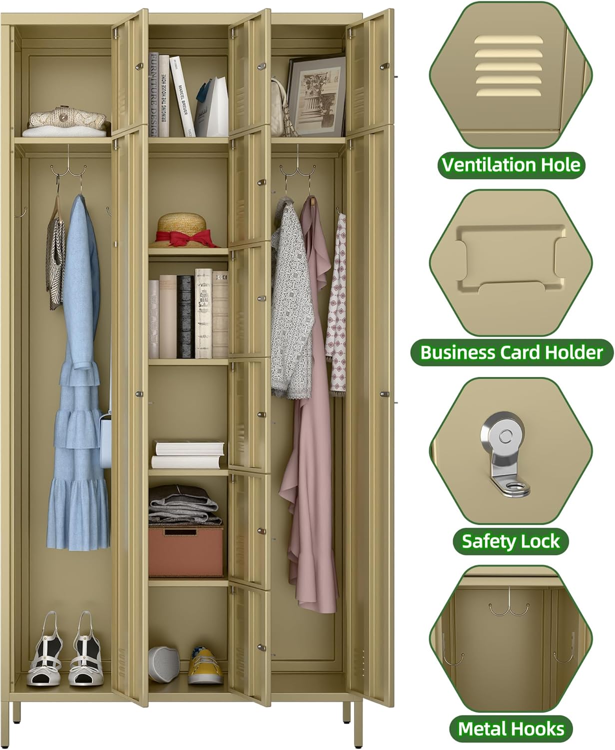 US Local Metal Storage Lockers With 10 Doors And Rod,Industrial Combination Employees Lockers With 2 Big And 8 Small Doors For Home Gym,School,Office,Assembly Required,Camel