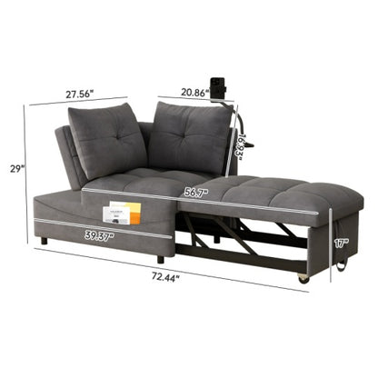 US Local 1 Versatile Foldable Sofa Bed In 3 Lengths, Modern Sofa Sofa Sofa Velvet Pull-out Bed, Loveseat Sofa Adjustable Back And With USB Port And Swivel Phone Stand