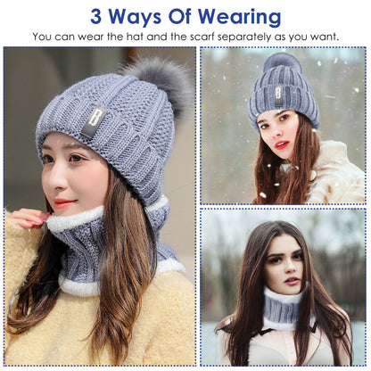 US Local 1 Set Winter Beanie Hat Scarf Set Women Warm Knitting Skull Cap Neck Warmer For Walking Running Hiking Camping Outdoors Gift