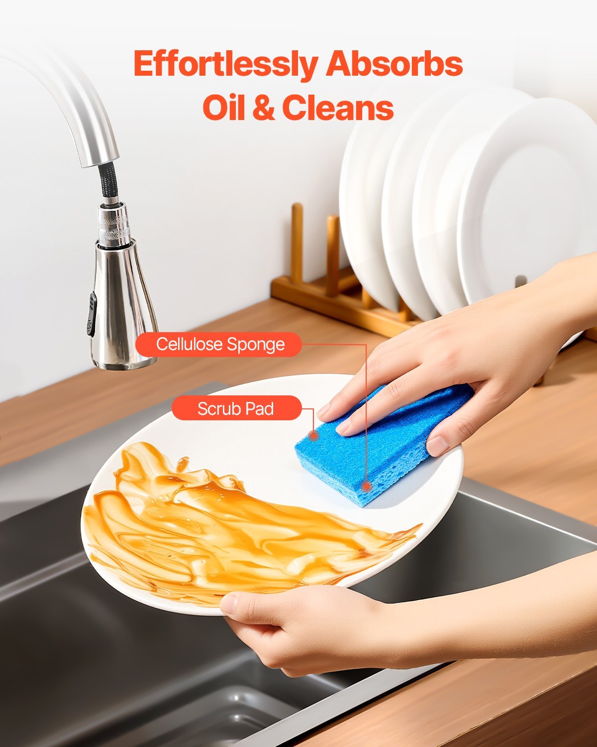 US Local 12 Pcs Sponges Durable Kitchen Sponges With Cellulose & Scrub Pad