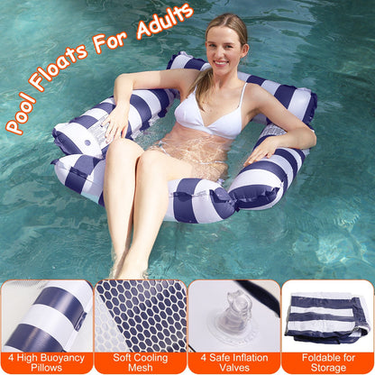 US Local Set Of 3 Pack Inflatable Pool Floats 1 Drink & Snack Float 2 Water Hammocks With High Buoyancy Pillows Cooling Mesh