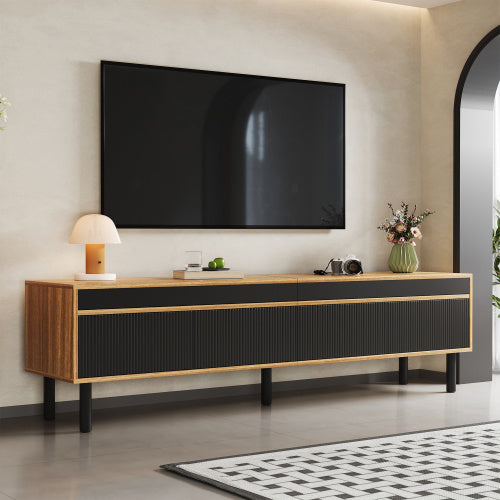 UK Local TV Cabinet, TV Table, TV Panel, Low Cabinet With Four Doors. Fine Texture. Black And Wood Color.
