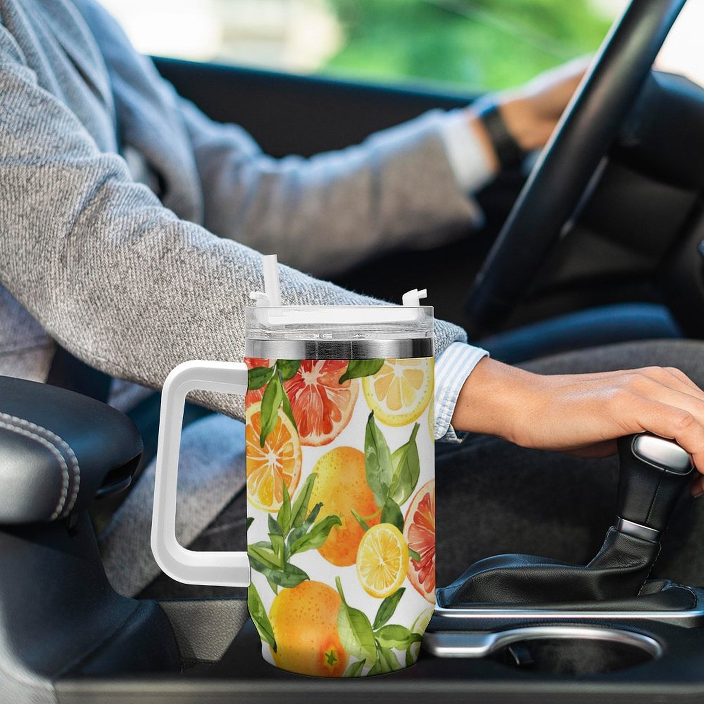 PHDT00526 POD US Local Tumbler 40oz Large Capacity Car Cup Fruits, Oranges Yellow