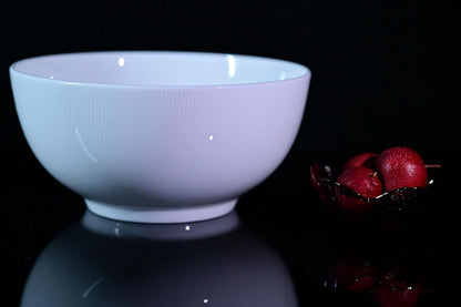 US Local Setaria Bone China Dinnerware Set, 2 Pieces 8-inch Large Deep Salad Bowl, Soup, Cereal, Oatmeal, Fruit, Rice, Ivory White With Narrow Curve Stripe