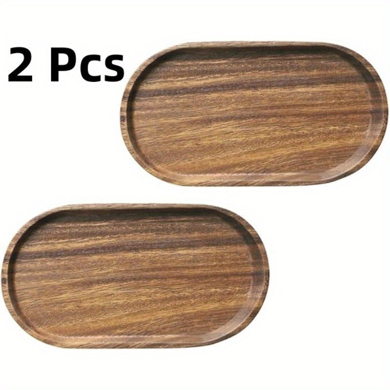 2pcs LDQ Elegant Wooden Serving Tray - Japanese Style, Space-saving Design, Perfect For Home Decor And Kitchen Accessories