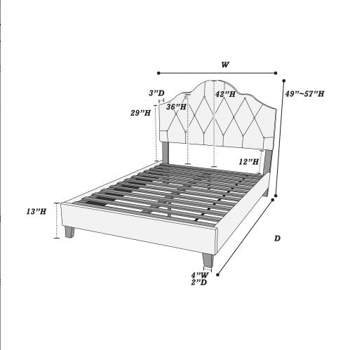 USA Local Contemporary 1pc Queen Size Bed Adjustable HB Light Brown Polyfiber Tufted Upholstered Wooden Bedframe Bedroom Furniture