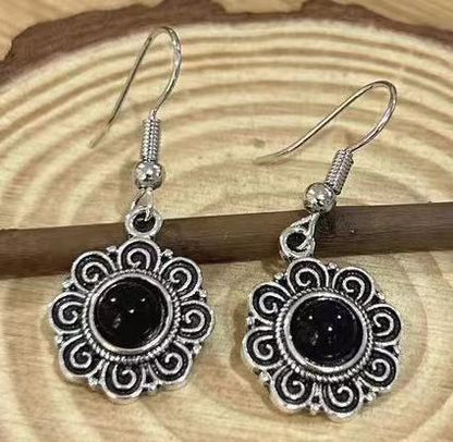 European And American Earrings Vintage Art Thai Silver Ethnic Style Gem