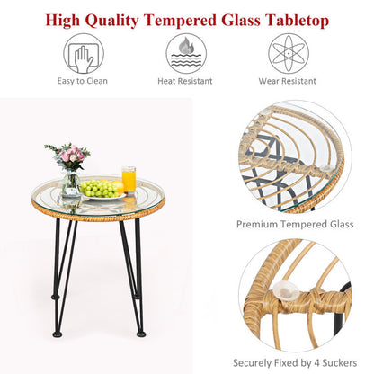 US Local 3 Pieces Rattan Furniture Set With Cushioned Chair Table