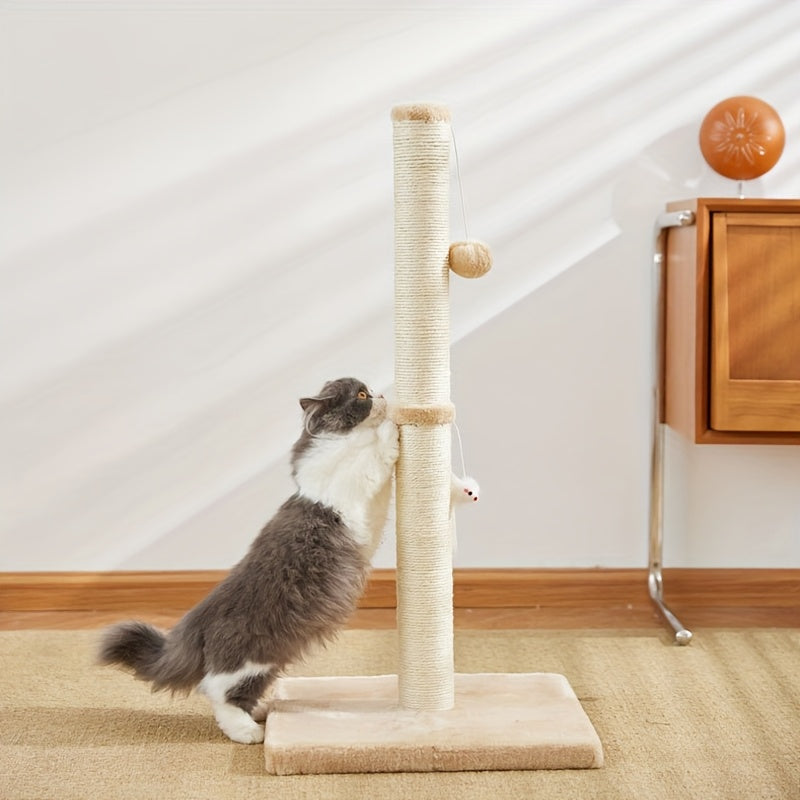 US Local Extra Thick Indoor Cat Scratching Post With Hanging Ball Toy - Durable Fiberboard Claw-Friendly Surface For Cats, Sturdy & Safe Design For Play And Relaxation, Cat Scratcher