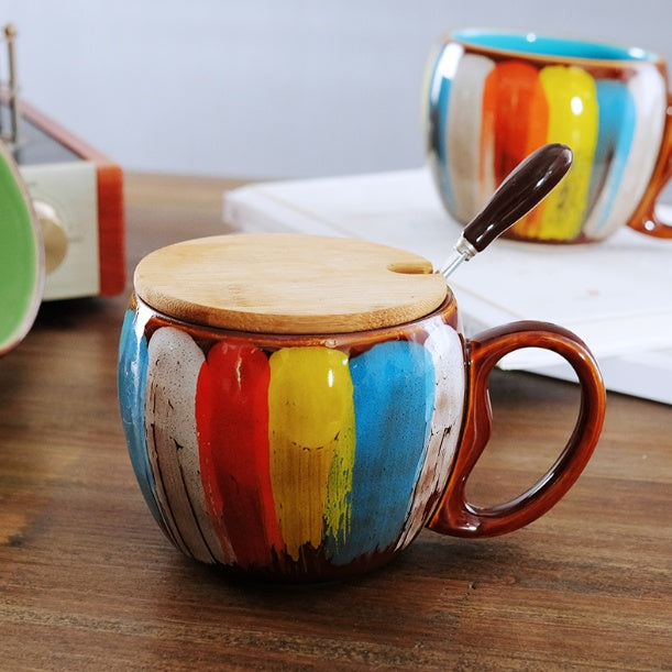 USA Local Creative ceramic cup milk cup water cup coffee cup breakfast cup couple cup to cup mug with lid spoon